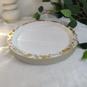 grand plateau rond beige doré